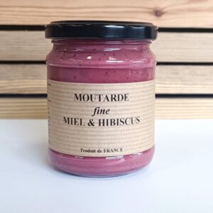Moutarde fine miel hibiscus artisanale 200 g couleur rose violette naturelle