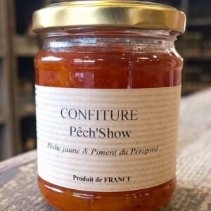 Confiture artisanale pêche jaune et piment du Périgord en pot de 200g