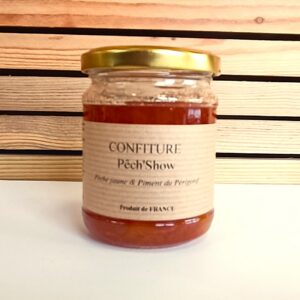 Confiture artisanale pêche jaune et piment du Périgord en pot de 200g